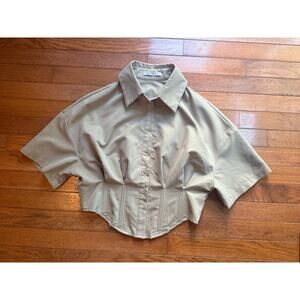 AEL Amy Enjoy Life cropped button down collar shirt Tan Large